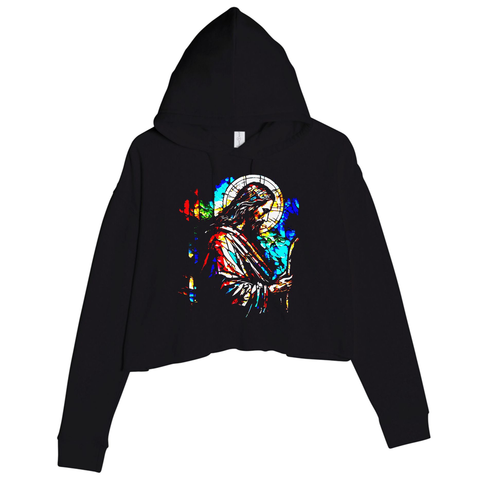 Jesus is King Stained Glass Art Portrait Silhouette Rev 1 8 Crop Fleece Hoodie