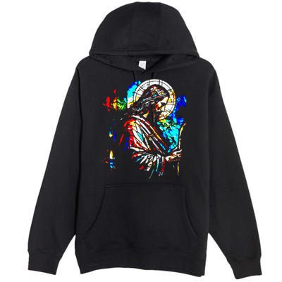 Jesus is King Stained Glass Art Portrait Silhouette Rev 1 8 Premium Pullover Hoodie