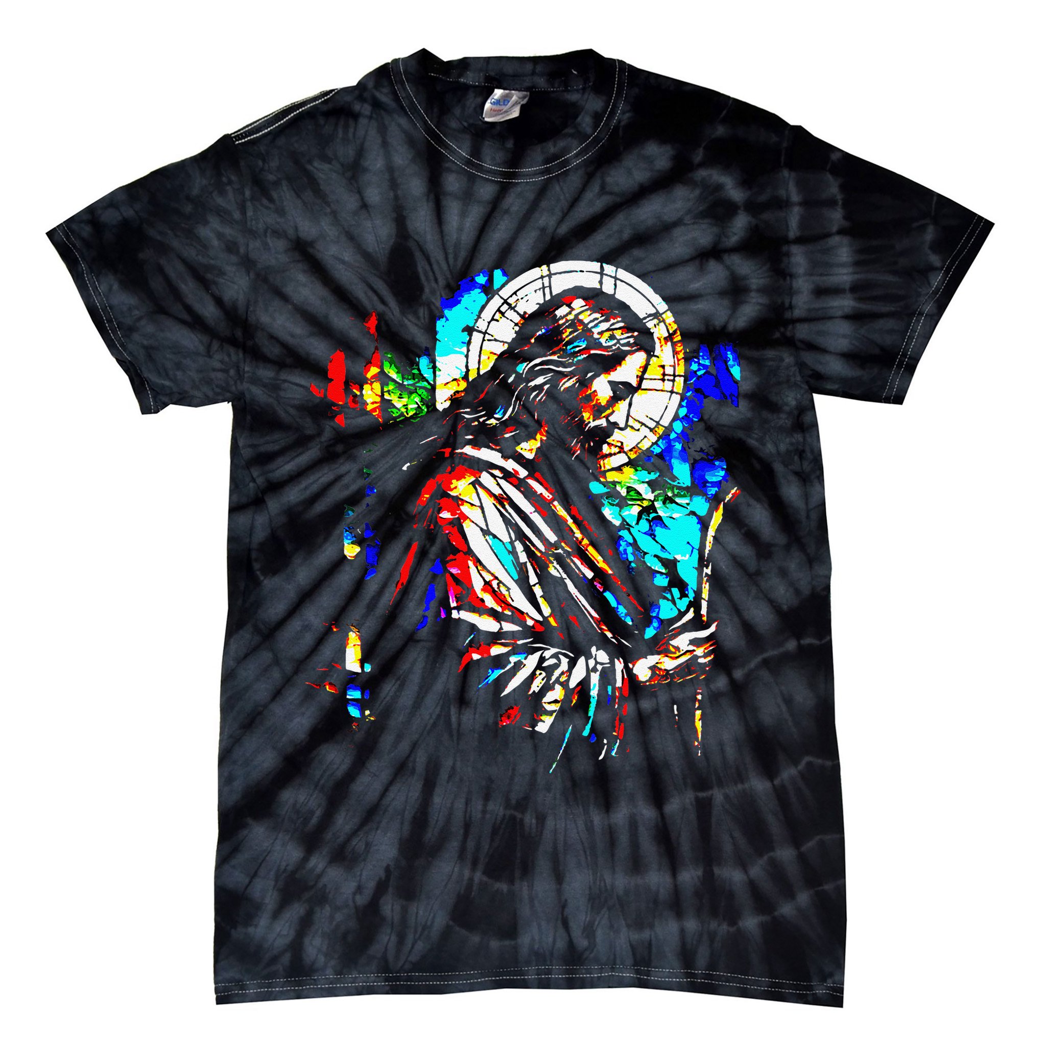 Jesus is King Stained Glass Art Portrait Silhouette Rev 1 8 Tie-Dye T-Shirt