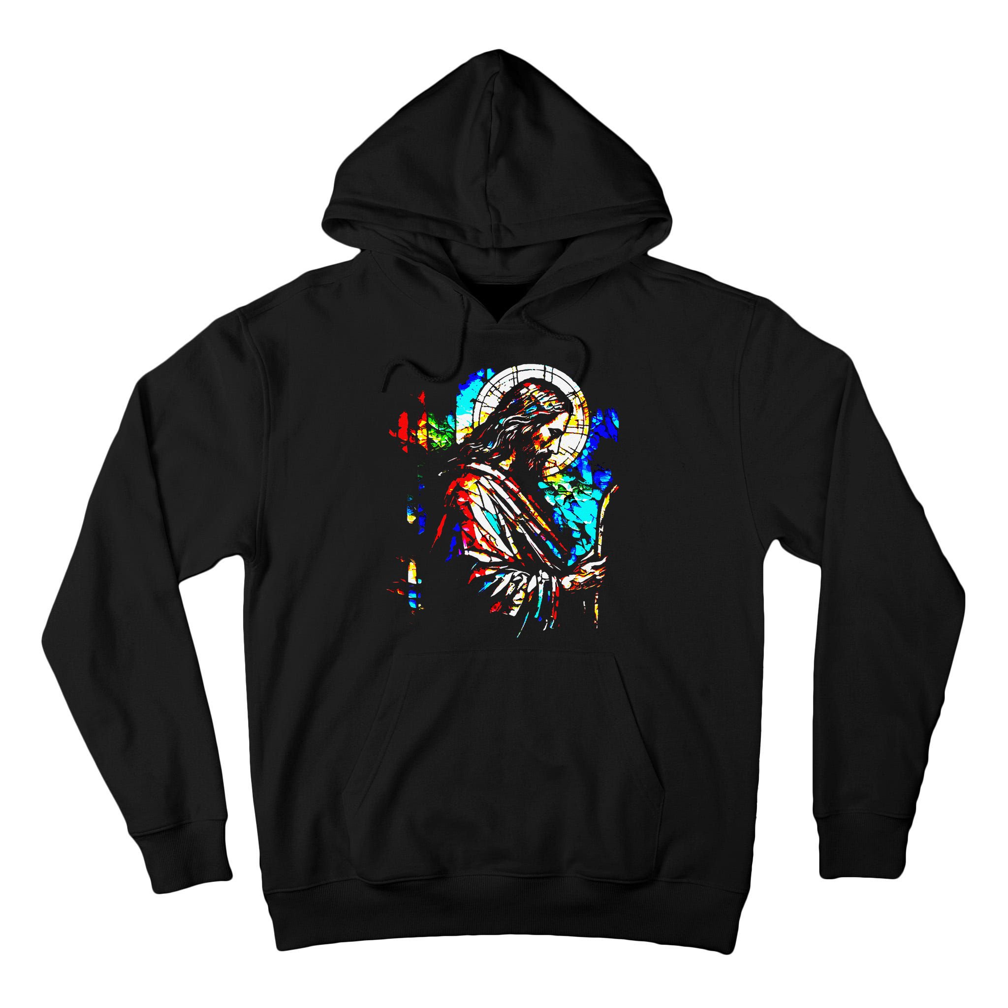 Jesus is King Stained Glass Art Portrait Silhouette Rev 1 8 Tall Hoodie