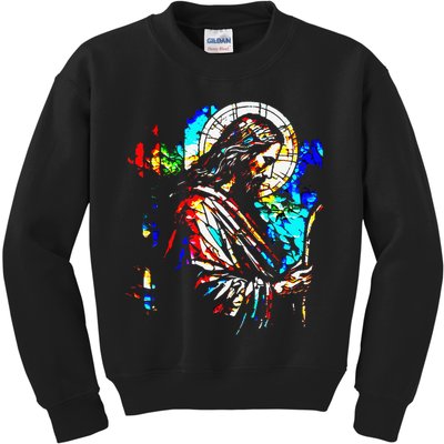 Jesus is King Stained Glass Art Portrait Silhouette Rev 1 8 Kids Sweatshirt