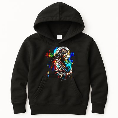 Jesus is King Stained Glass Art Portrait Silhouette Rev 1 8 Kids Hoodie