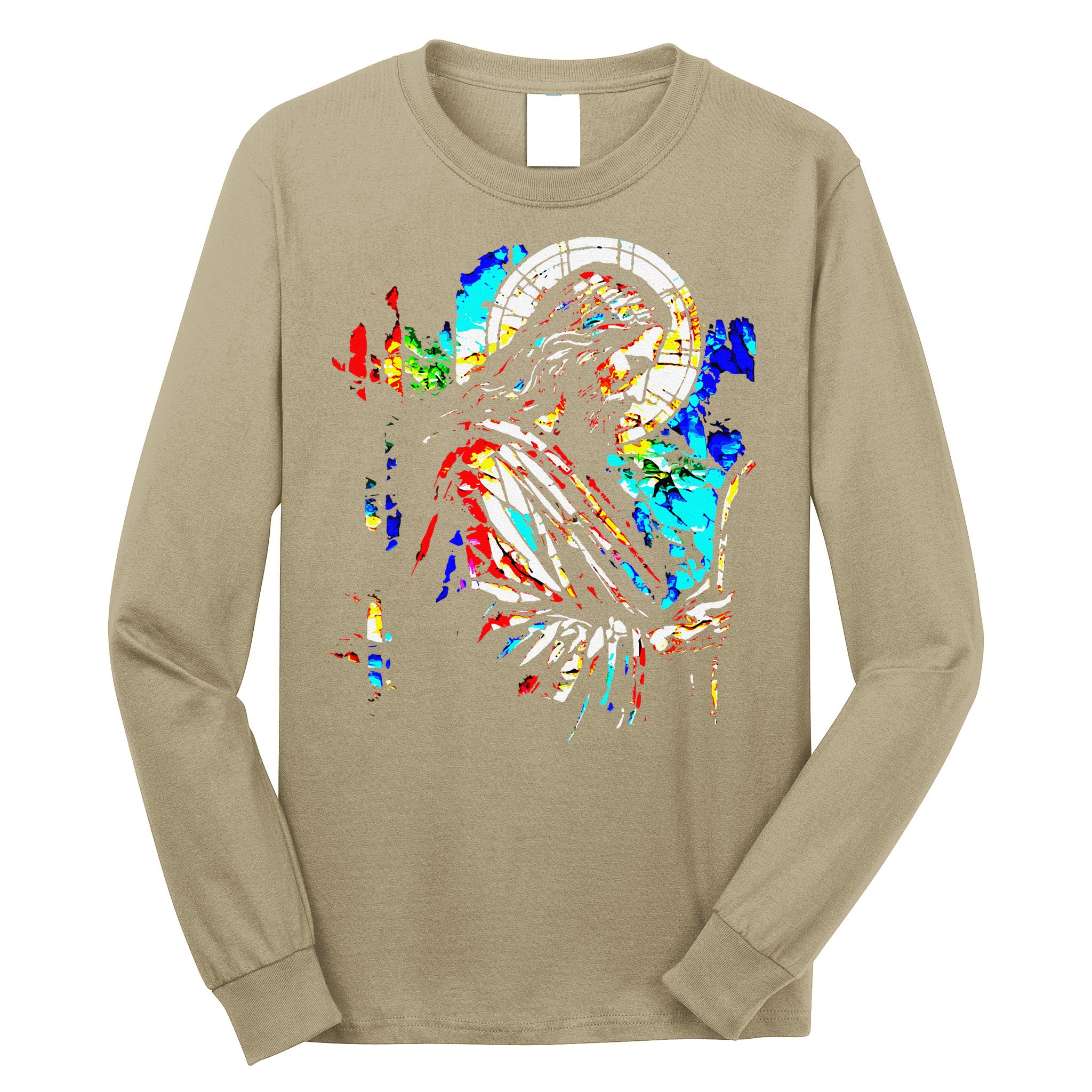 Jesus is King Stained Glass Art Portrait Silhouette Rev 1 8 Long Sleeve Shirt