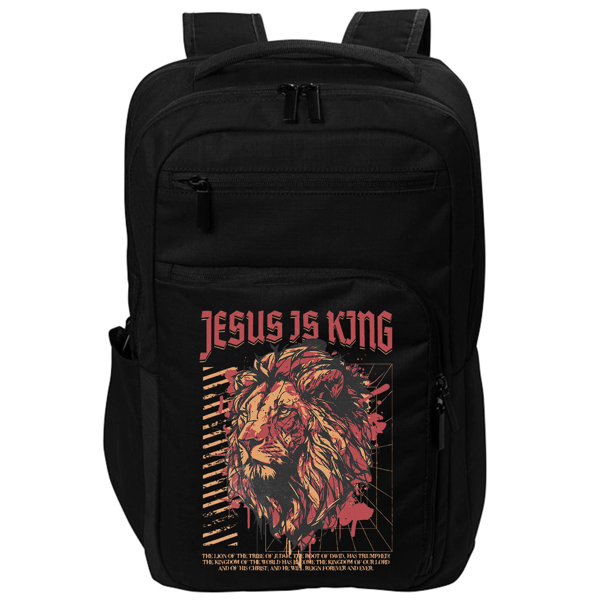 Jesus Is King Christian Lion Bible Scripture Faith Quote Impact Tech Backpack
