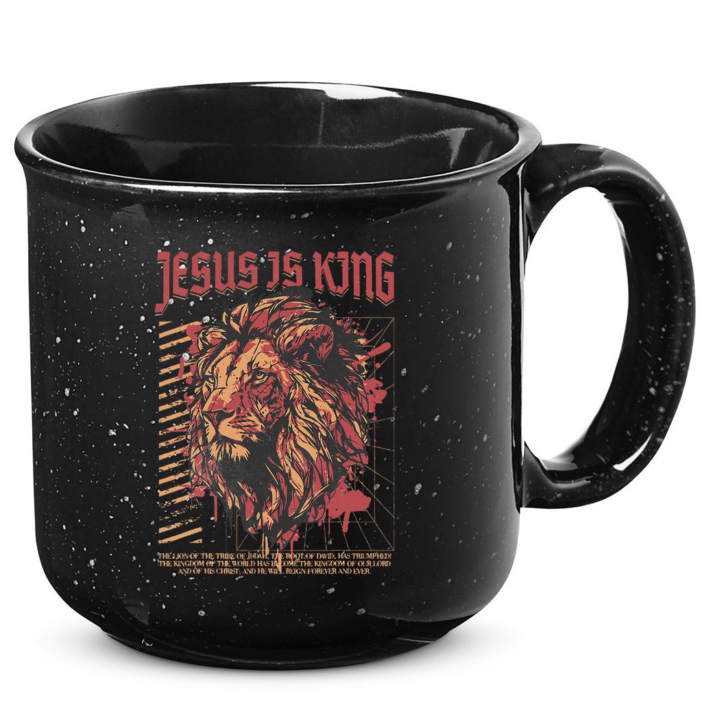 Jesus Is King Christian Lion Bible Scripture Faith Quote 15oz Campfire Ceramic Mug