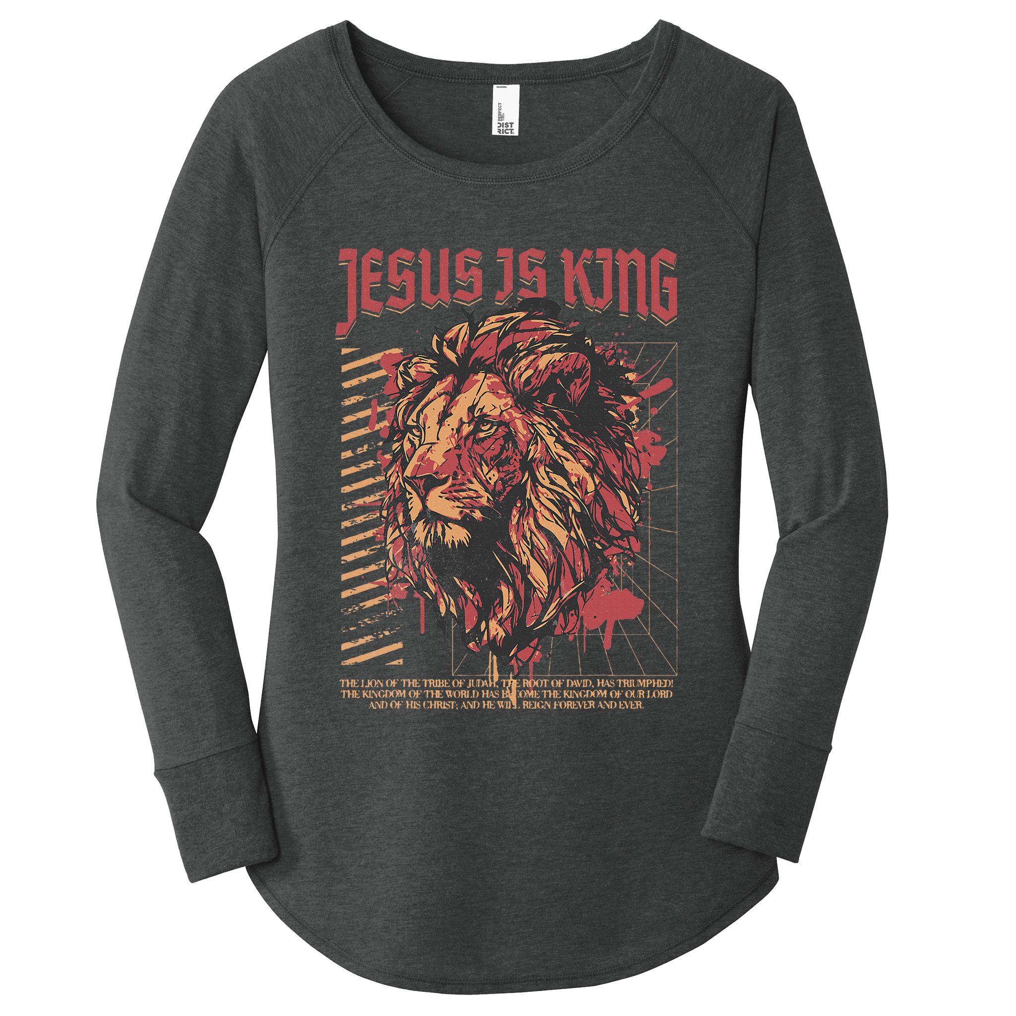 Jesus Is King Christian Lion Bible Scripture Faith Quote Women's Perfect Tri Tunic Long Sleeve Shirt