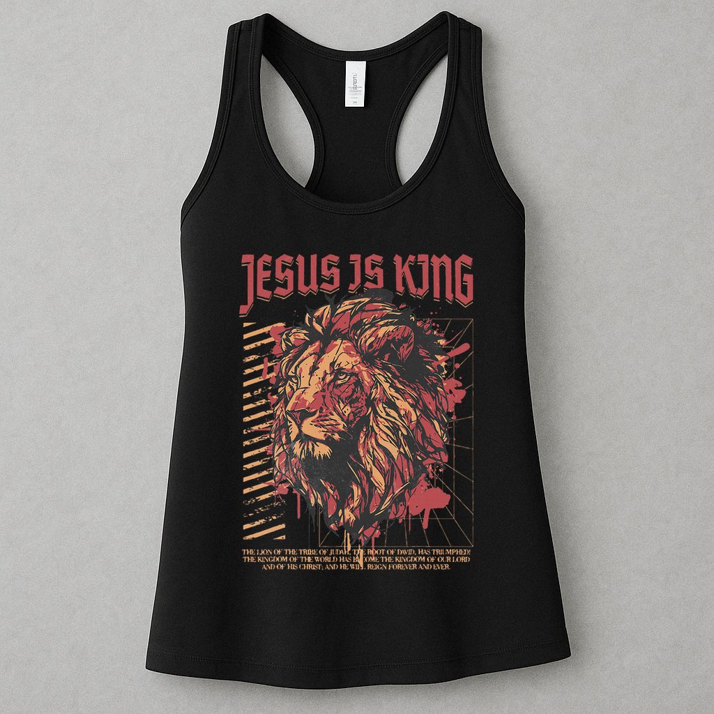 Jesus Is King Christian Lion Bible Scripture Faith Quote Womens Tank Top