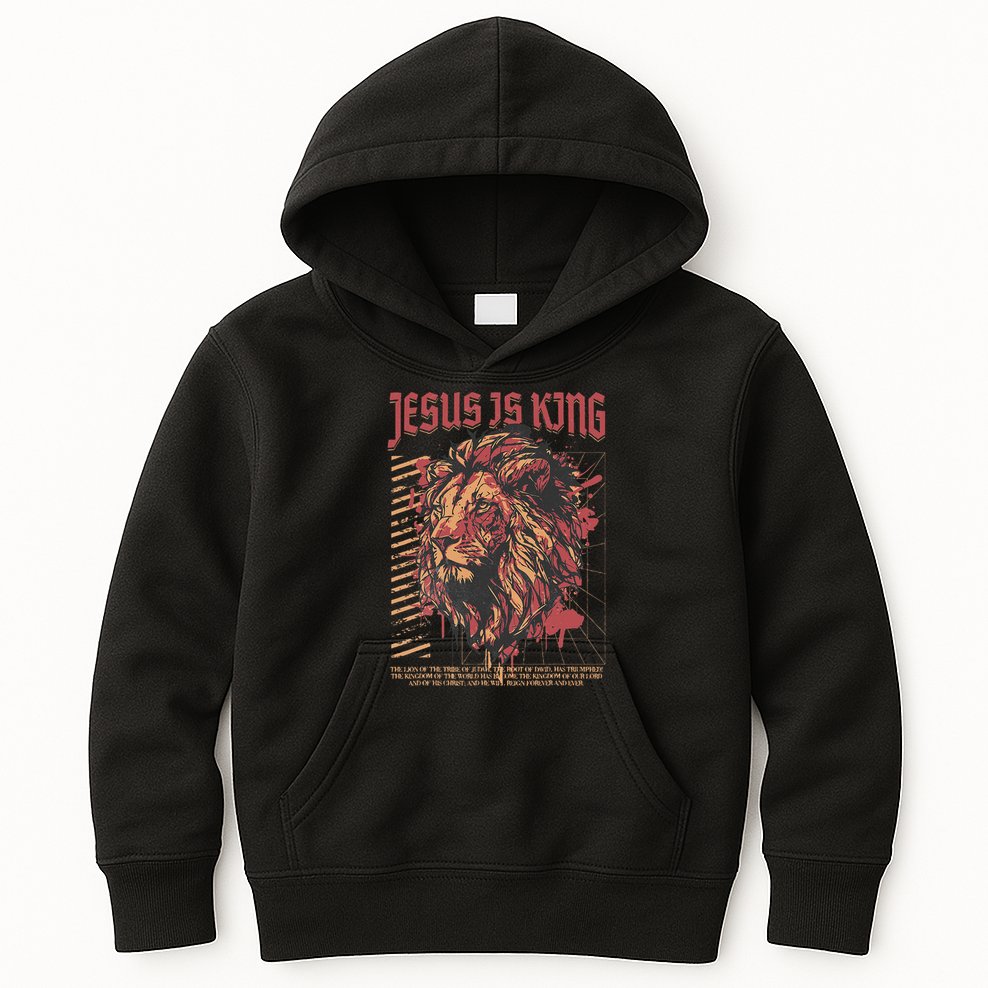 Jesus Is King Christian Lion Bible Scripture Faith Quote Kids Hoodie