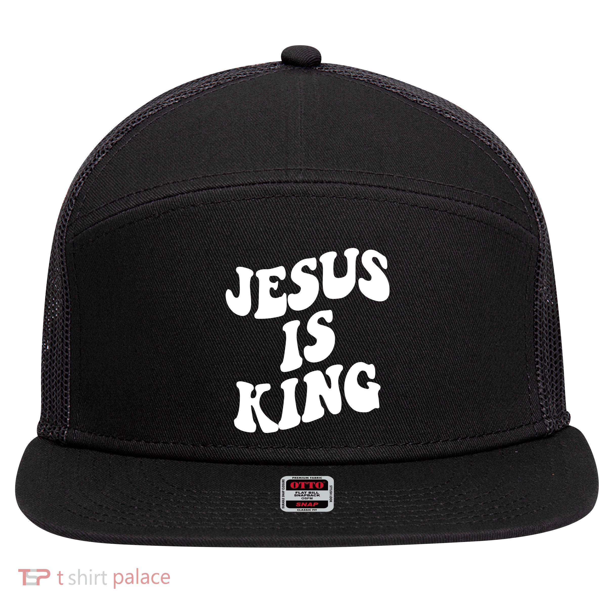 Jesus Is King Groovy Retro Christianity 7 Panel Mesh Trucker Snapback Hat