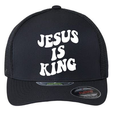 Jesus Is King Groovy Retro Christianity Flexfit Unipanel Trucker Cap