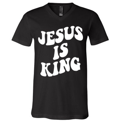 Jesus Is King Groovy Retro Christianity V-Neck T-Shirt