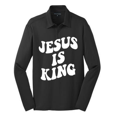 Jesus Is King Groovy Retro Christianity Silk Touch Performance Long Sleeve Polo