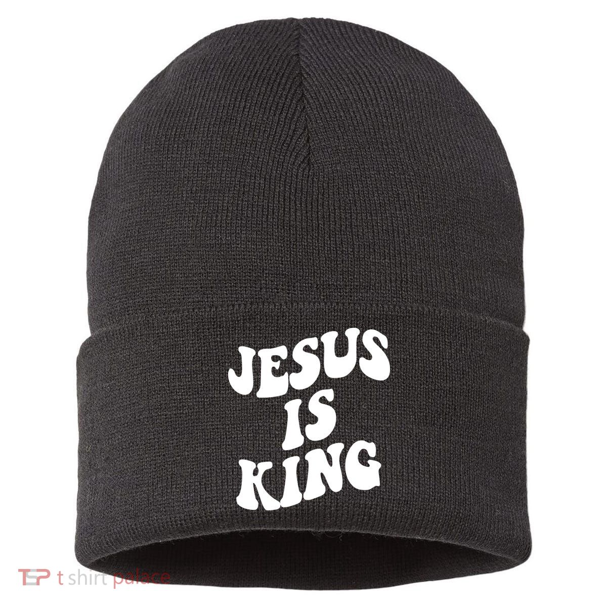 Jesus Is King Groovy Retro Christianity Sustainable Knit Beanie
