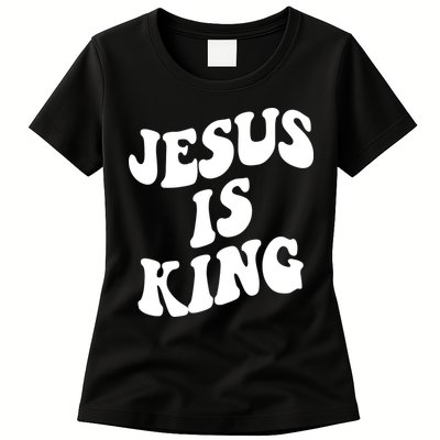 Jesus Is King Groovy Retro Christianity Womens T-Shirt