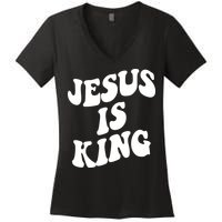 Jesus Is King Groovy Retro Christianity Women's V-Neck T-Shirt