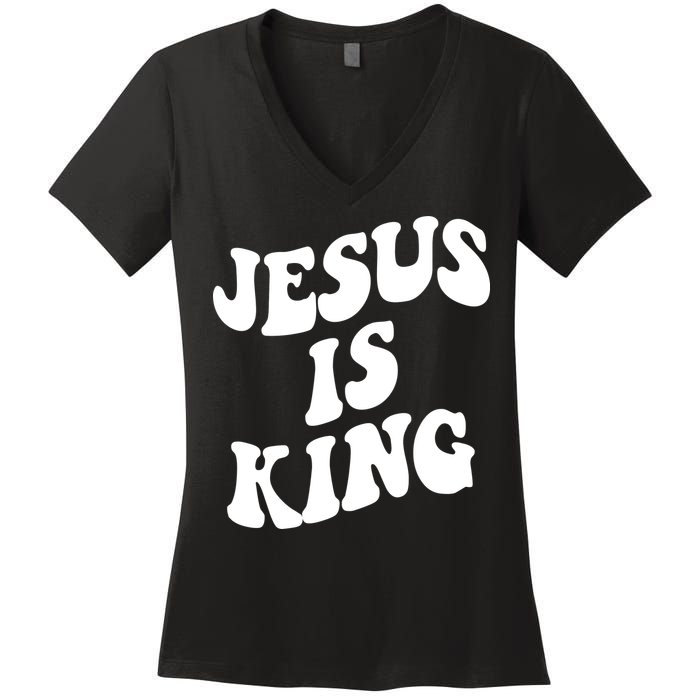 Jesus Is King Groovy Retro Christianity Women's V-Neck T-Shirt