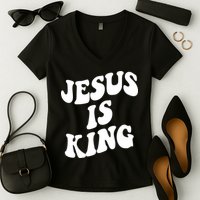 Jesus Is King Groovy Retro Christianity Women's V-Neck T-Shirt