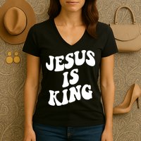 Jesus Is King Groovy Retro Christianity Women's V-Neck T-Shirt