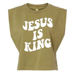 Jesus Is King Groovy Retro Christianity Garment-Dyed Women's Muscle Tee