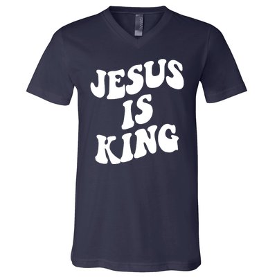 Jesus Is King Groovy Retro Christianity V-Neck T-Shirt