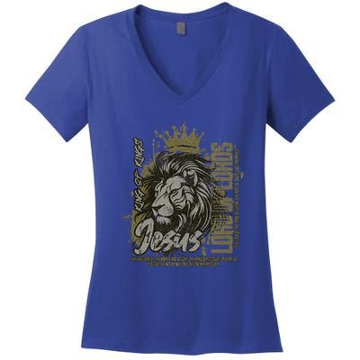 Jesus Is King Of Kings Jesus Lion Of Judah Christian Lion Women's V-Neck T-Shirt