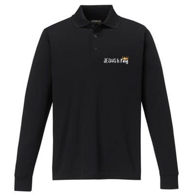 Jesus Is King Gift Religious Christian Merch Gift Performance Long Sleeve Polo