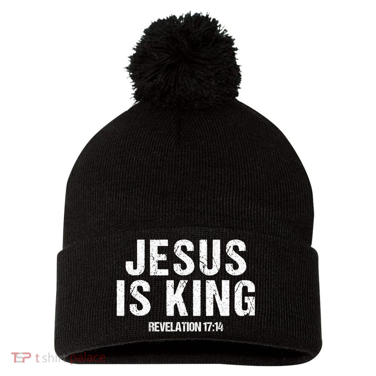 Jesus Is King Bible Scripture Quote Christian Pom Pom 12in Knit Beanie