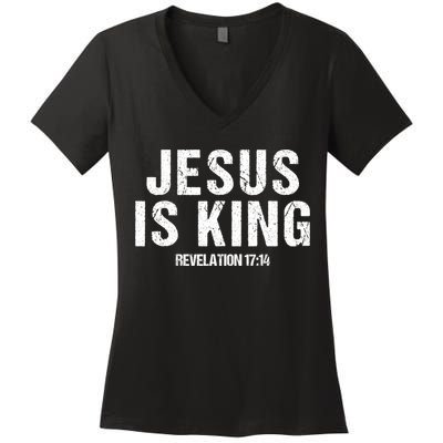 Jesus Is King Bible Scripture Quote Christian Women's V-Neck T-Shirt