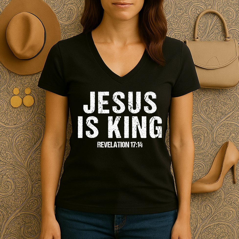 Jesus Is King Bible Scripture Quote Christian Women's V-Neck T-Shirt