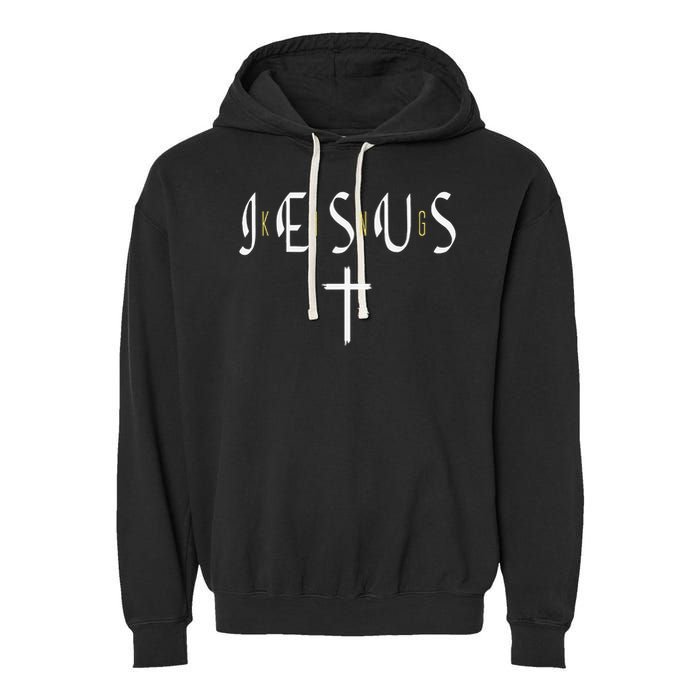 Jesus Is King Subtle Christian Minimalist Religious Garment-Dyed Fleece Hoodie
