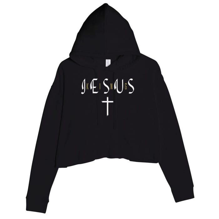 Jesus Is King Subtle Christian Minimalist Religious Crop Fleece Hoodie