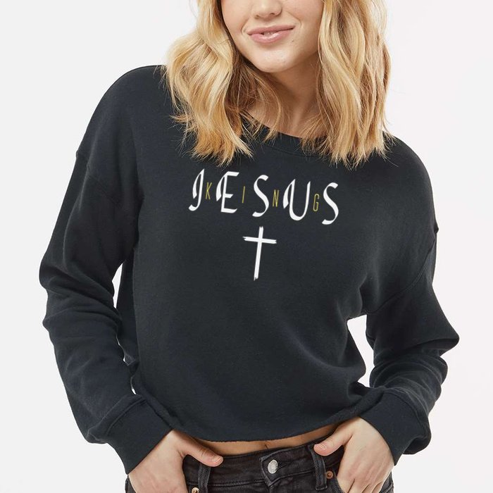 Jesus Is King Subtle Christian Minimalist Religious Cropped Pullover Crew