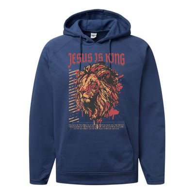 Jesus Is King Lion Christian Jesus Is King Lion Performance Fleece Hoodie