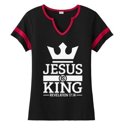 Jesus Is King Religious Christian Faith Revelation 1714 Ladies Halftime Notch Neck Tee