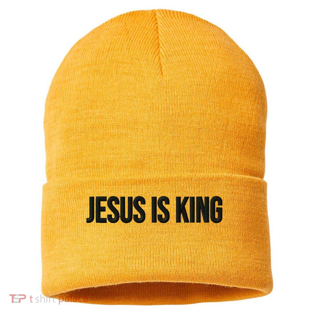 Jesus Is King Simple Christian Minimalist Embroidered Sustainable Knit Beanie