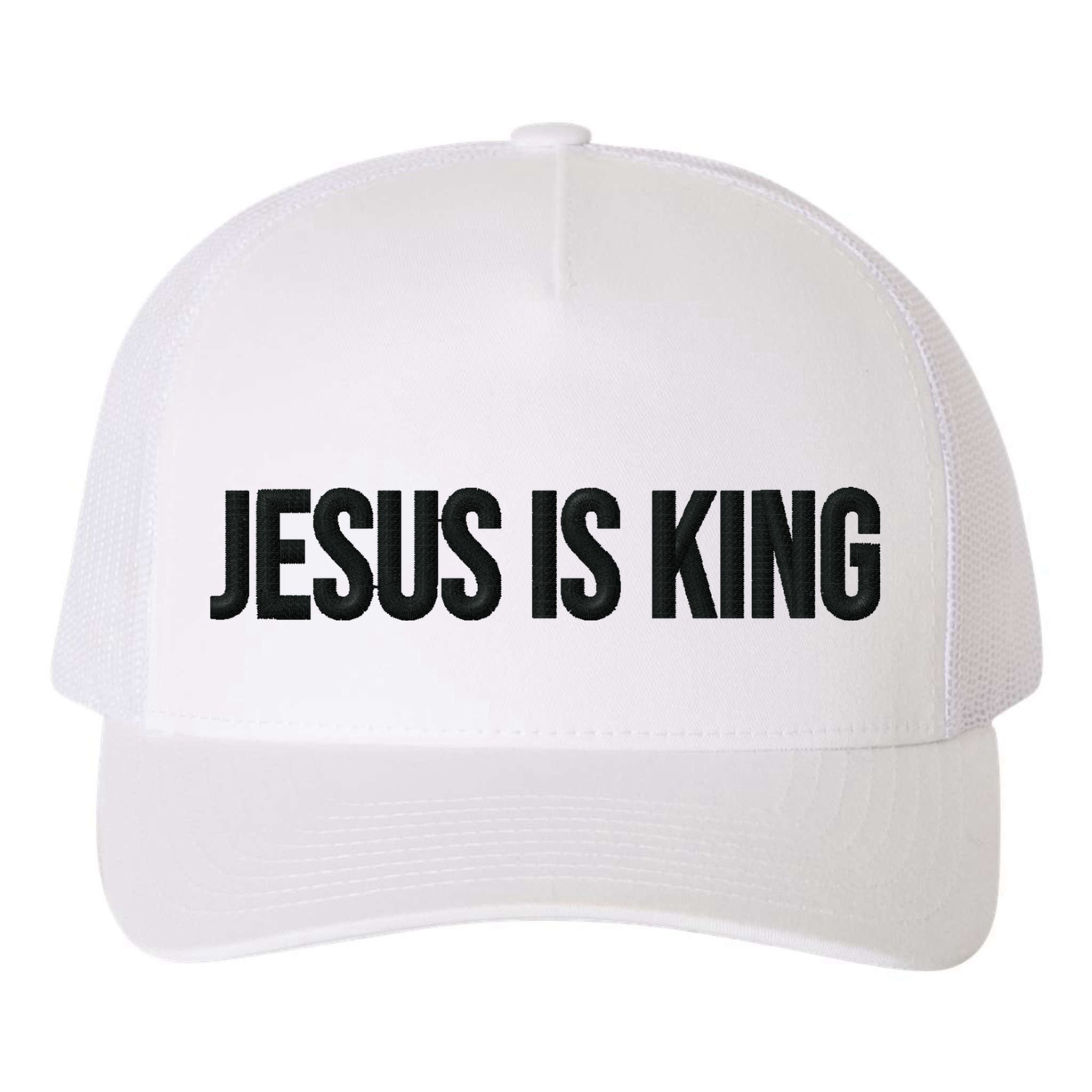 Jesus Is King Simple Christian Minimalist Embroidered Yupoong Adult 5-Panel Trucker Hat