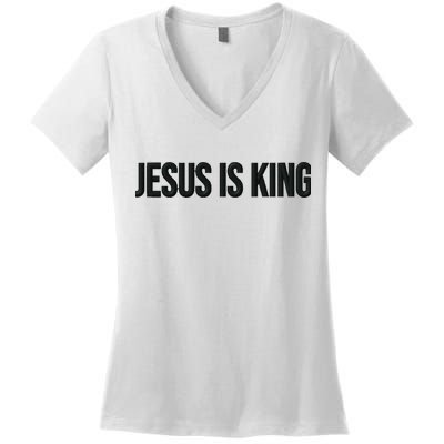 Jesus Is King Simple Christian Minimalist Embroidered Women's V-Neck T-Shirt