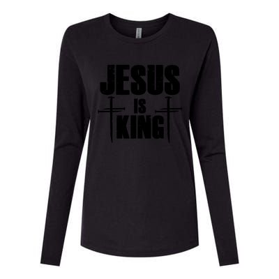 Jesus Is King 3 Nails Cross Christian Catholic Redeemed Collection Womens Cotton Relaxed Long Sleeve T-Shirt