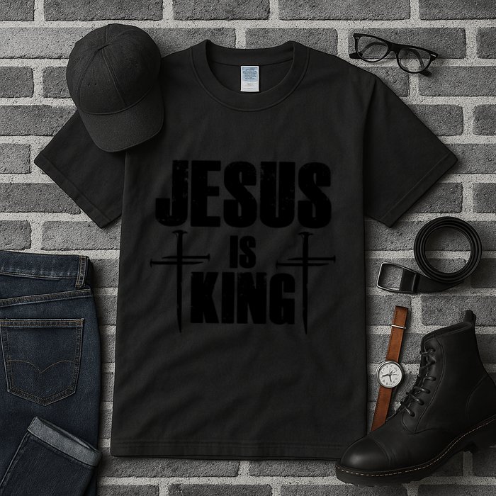 Jesus Is King 3 Nails Cross Christian Catholic Redeemed Collection Tall T-Shirt
