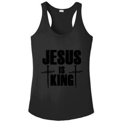 Jesus Is King 3 Nails Cross Christian Catholic Redeemed Collection Ladies PosiCharge Competitor Racerback Tank