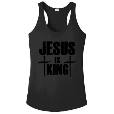 Jesus Is King 3 Nails Cross Christian Catholic Redeemed Collection Ladies PosiCharge Competitor Racerback Tank