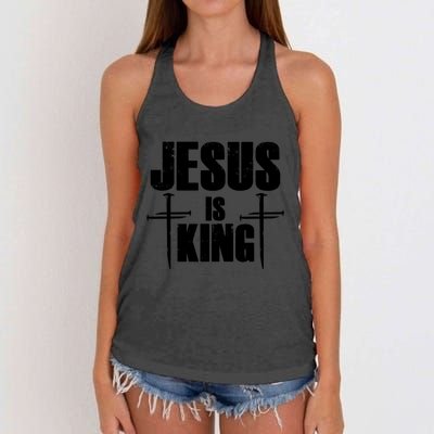 Jesus Is King 3 Nails Cross Christian Catholic Redeemed Collection Women's Knotted Racerback Tank