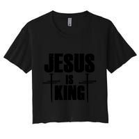Jesus Is King 3 Nails Cross Christian Catholic Redeemed Collection Women's Crop Top Tee