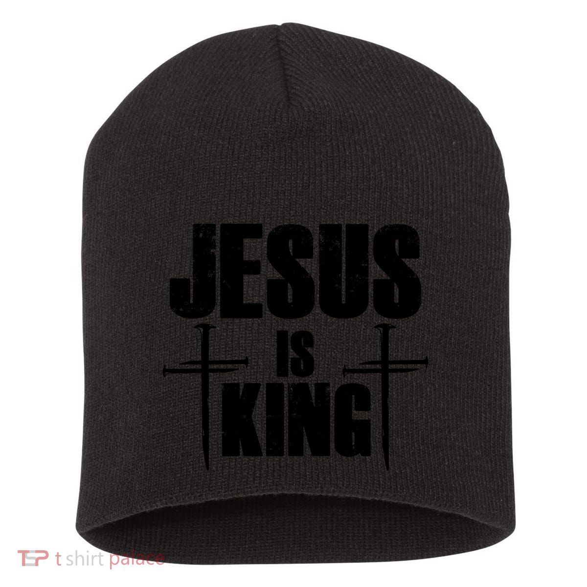 Jesus Is King 3 Nails Cross Christian Catholic Redeemed Collection Short Acrylic Beanie