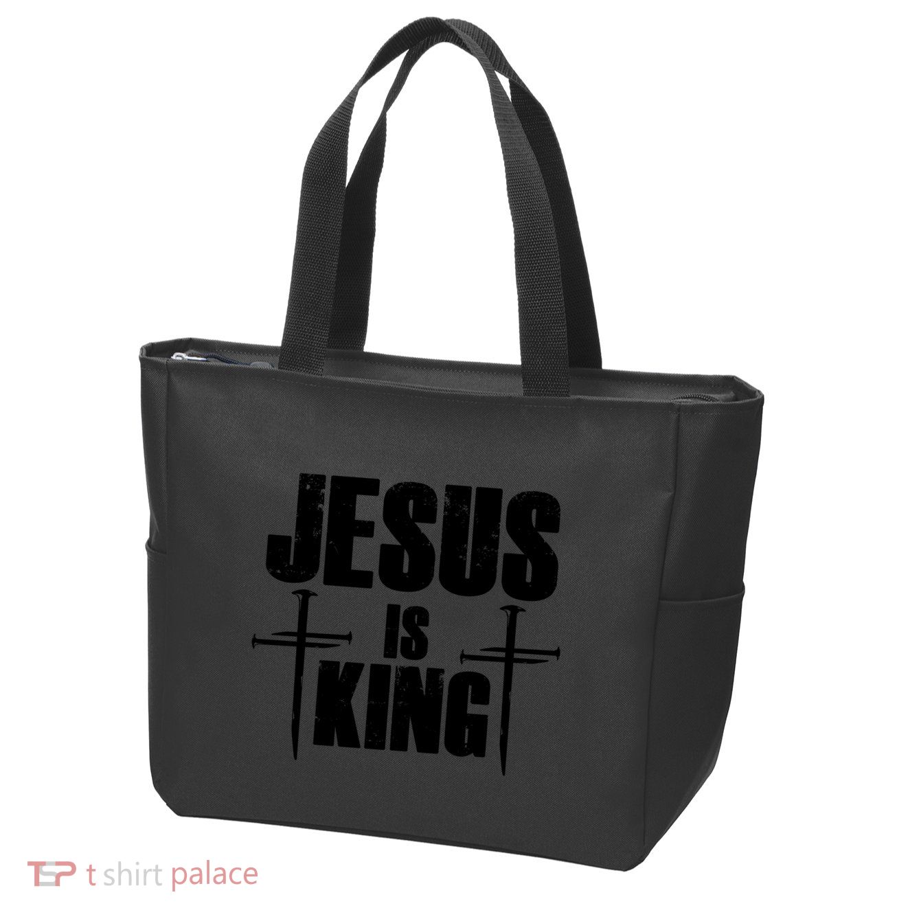 Jesus Is King 3 Nails Cross Christian Catholic Redeemed Collection Zip Tote Bag