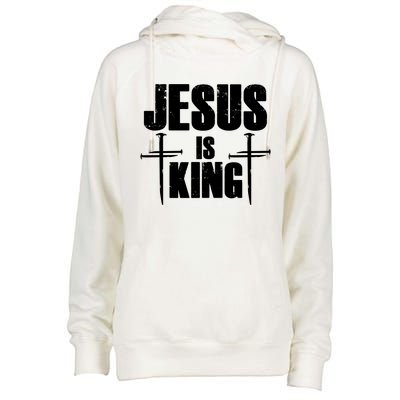 Jesus Is King 3 Nails Cross Christian Catholic Redeemed Collection Womens Funnel Neck Pullover Hood