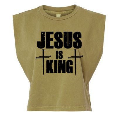 Jesus Is King 3 Nails Cross Christian Catholic Redeemed Collection Garment-Dyed Women's Muscle Tee