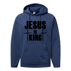 Jesus Is King 3 Nails Cross Christian Catholic Redeemed Collection Performance Fleece Hoodie