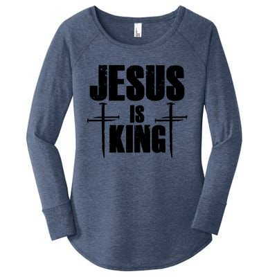 Jesus Is King 3 Nails Cross Christian Catholic Redeemed Collection Women's Perfect Tri Tunic Long Sleeve Shirt