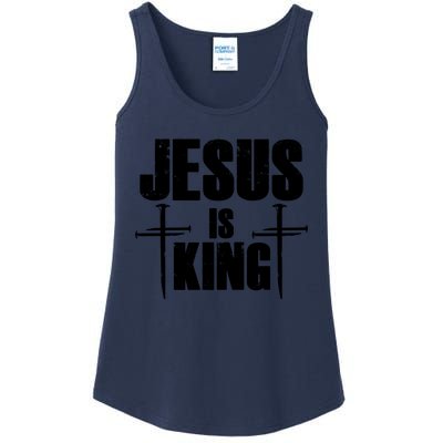 Jesus Is King 3 Nails Cross Christian Catholic Redeemed Collection Ladies Essential Tank